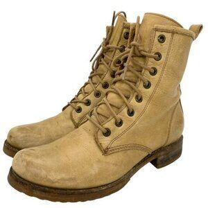 Frye Veronica Combat Boots Lace Up Vintage Pull Up Leather Moto